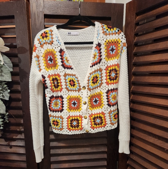 SO Sweaters - SO Women's Colorful Crochet Cardigan Sweater